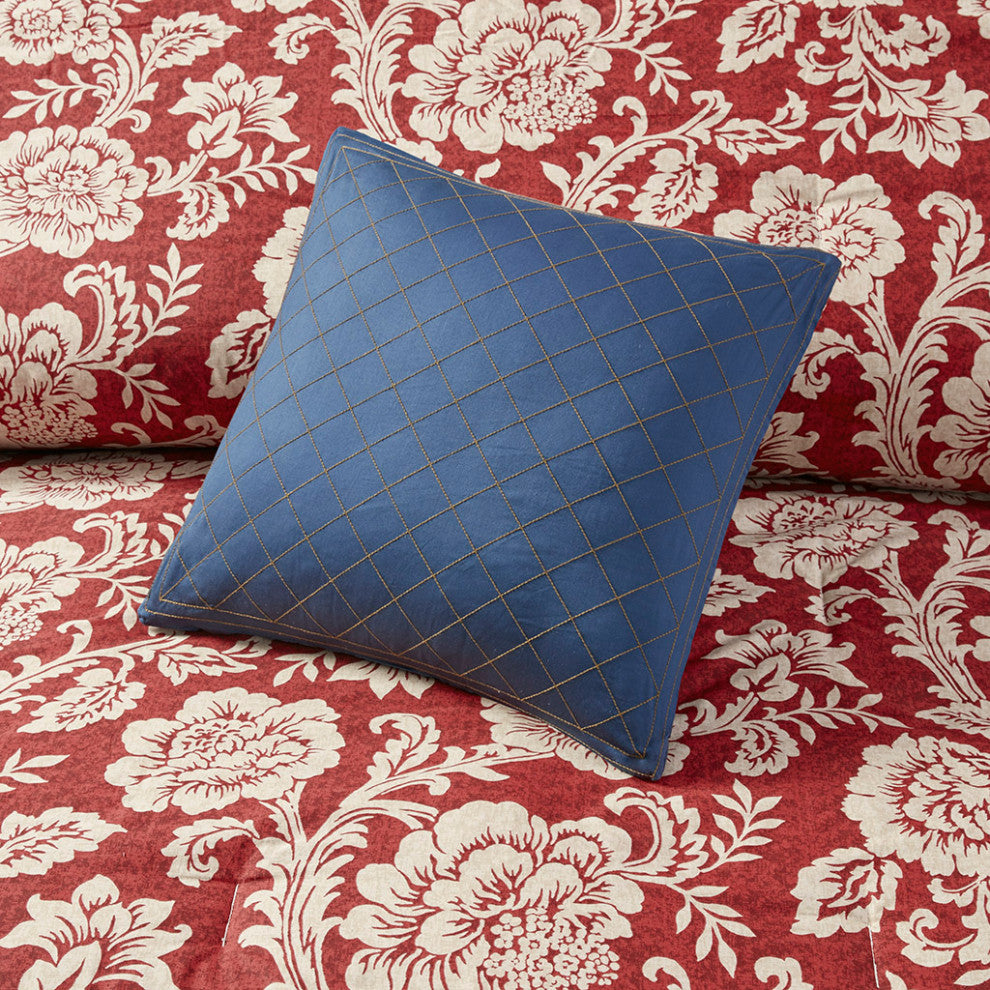 Madison Park Lucy 9 Piece Cotton Twill Reversible Comforter Set in Red