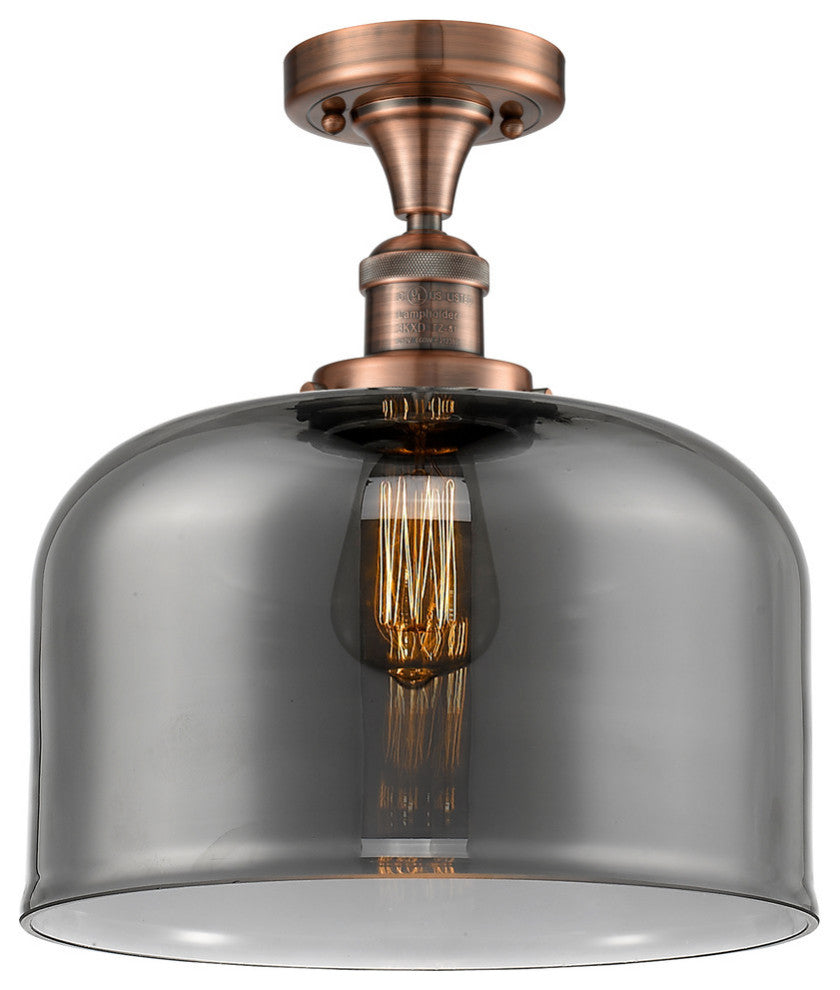 X-Large Bell 1-Light Semi-Flush Mount, Antique Copper, Plated Smoke