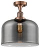 X-Large Bell 1-Light Semi-Flush Mount, Antique Copper, Plated Smoke