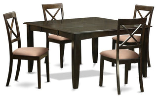 5-Piece Dining Set, Square Table With Leaf and 4 Chairs