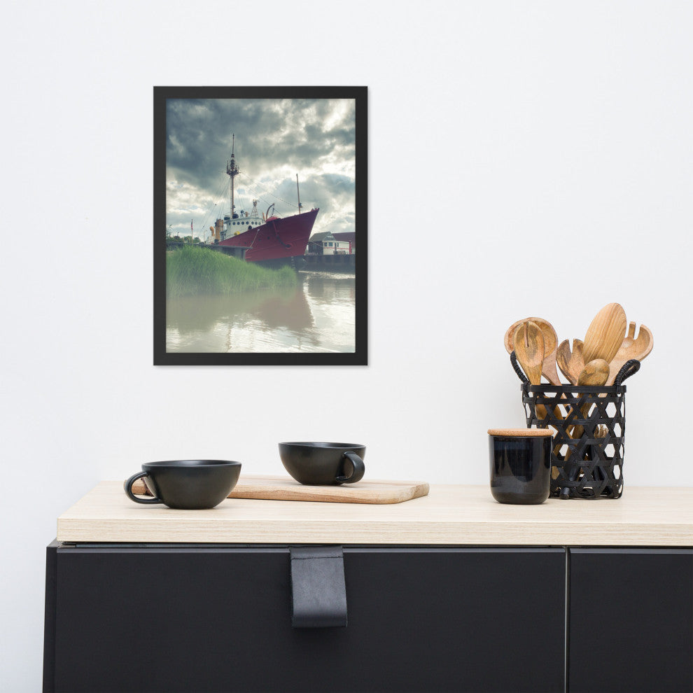 Foggy River Coastal Landscape Framed Photo Paper Wall Art Prints, Black, 12" X 16"
