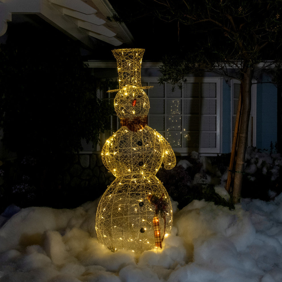 Gold Wire Snowman DÃ©cor with Warm White LED Lights, 28"l X 18"w X 71"h (Extra La