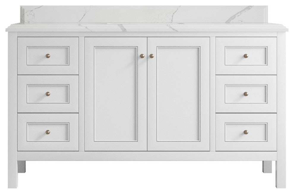 Nashville 60" Single Bathroom Vanity, White 1.5" Calacatta Laza