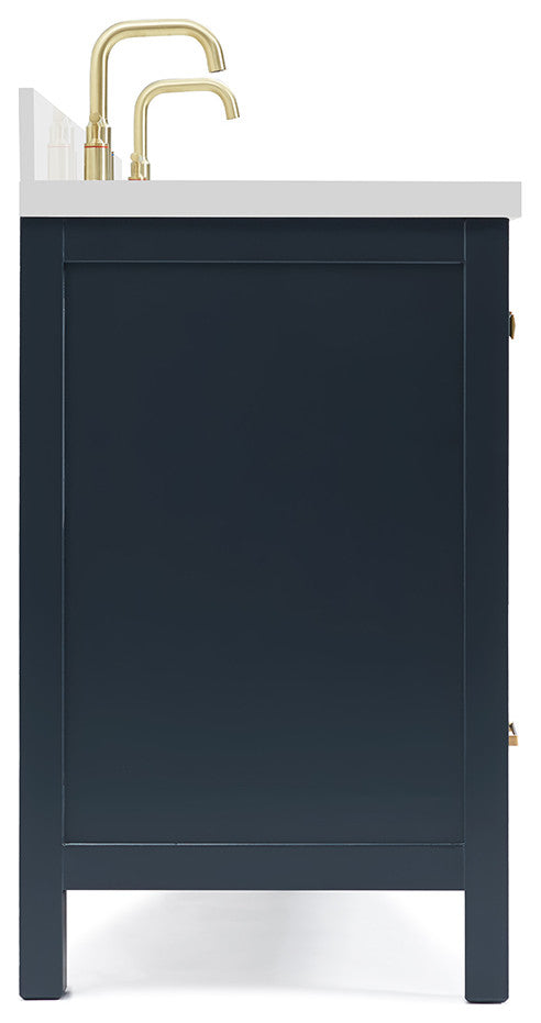 ARIEL Cambridge 73" Double Rectangle Sink Blue Vanity Quartz Top, No Mirror