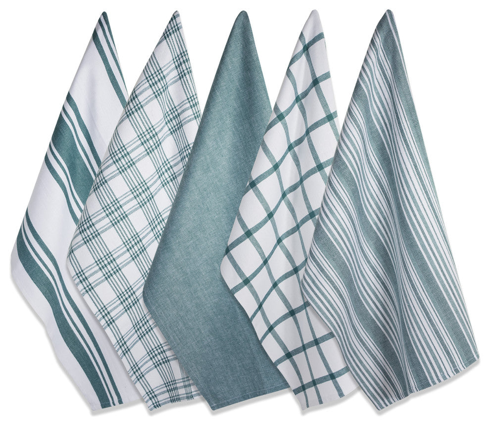 DII Assorted Teal Woven Dishtowel, Set of 5