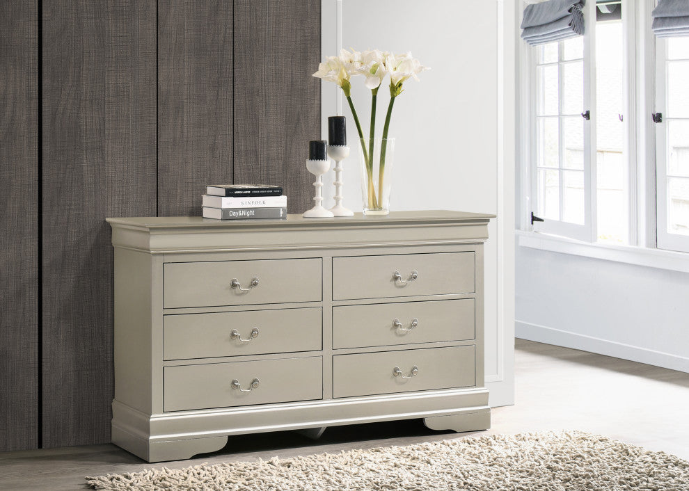 Louis Phillipe 6-Drawer Dresser, Silver Champagne