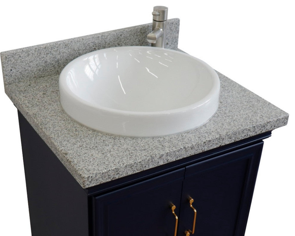 25" Single Vanity, Blue Finish With Gray Granite And Round Sink