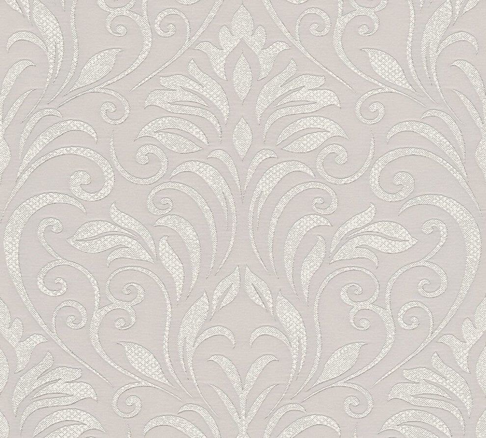 Moments, Baroque Motifs, Flowers And Garlands Beige Wallpaper Sample, Modern
