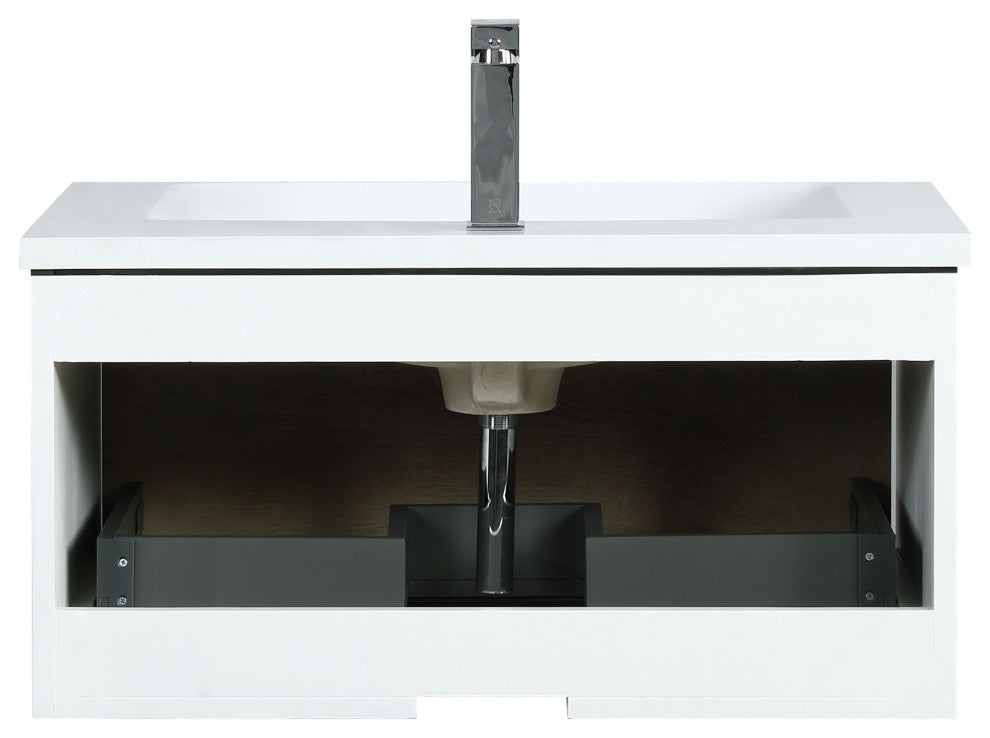 Scopi 30 Rustic Acacia Vanity, Acrylic Top With Sink, Rose Gold Faucet Set