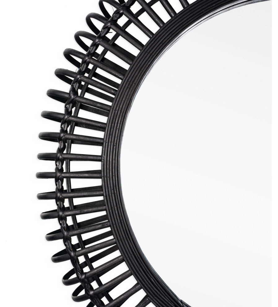 Reina 31" Black Bamboo Round Wall Mirror