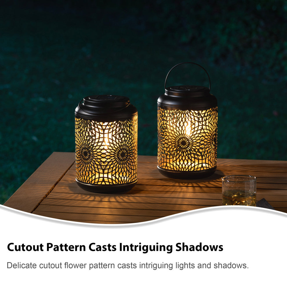 Metal Cutout Solar Powered Hanging Lantern, 2-Piece Set