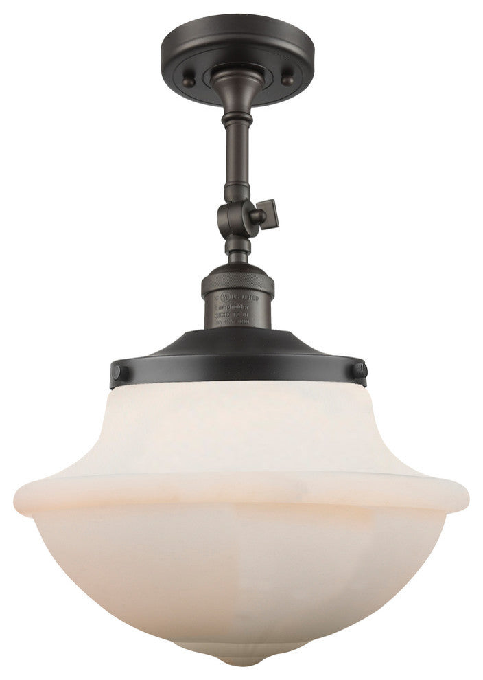 Large Oxford 1-Light Semi-Flush Mount, Oil Rubbed Bronze, Matte White