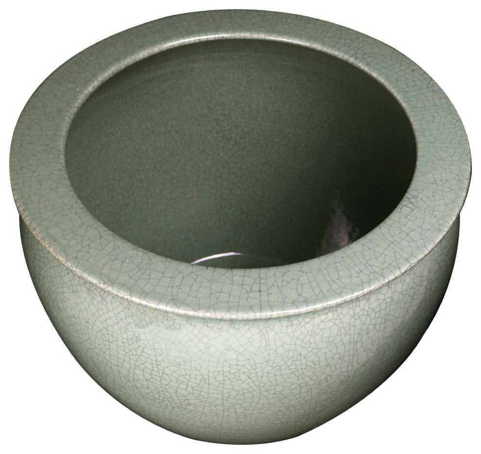 Chinese Porcelain Fish Bowl Planter, Celadon Crackle, 14"