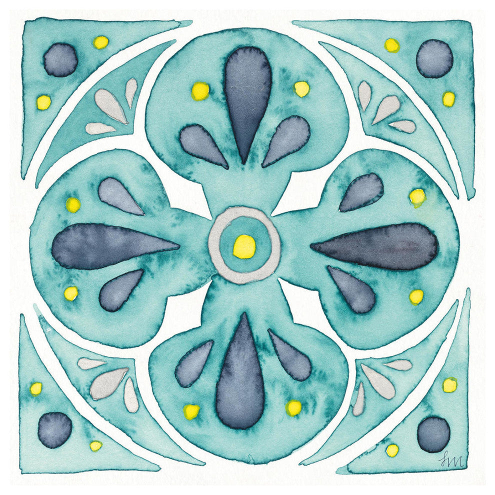 "Garden Getaway Tile VI Teal" Digital Paper Print by Laura Marshall, 26"x26"