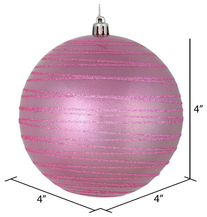 Vickerman N187679D 4" Pink Candy Finish Ball Ornament With Glitter Lines