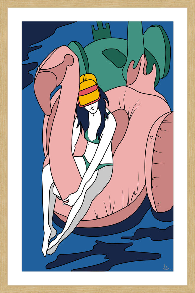 "Floating Flamingo I" Framed Painting Print, 16"x24"