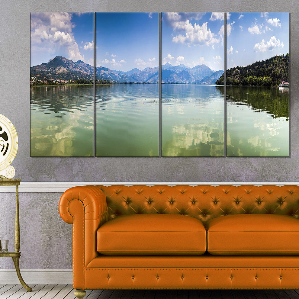 Kastoria Lake Greece Panorama, Landscape Canvas Art Print, 48"x28", 4 Panels