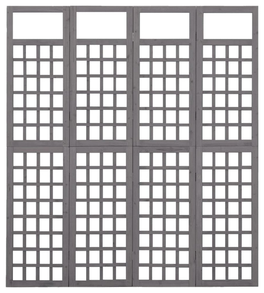 vidaXL Solid Fir Wood 4-Panel Room Divider/Trellis Gray 63.4" Privacy Screen