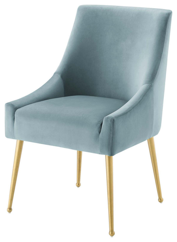 Side Dining Chair, Set of 2, Velvet, Metal, Blue, Modern, Cafe Bistro Restaurant
