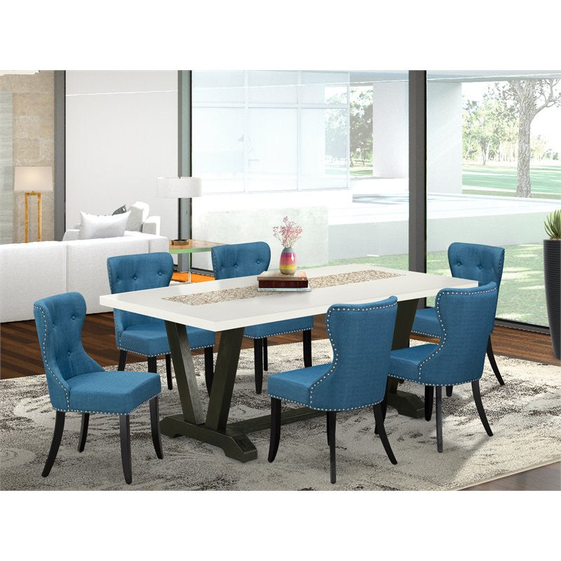 V627Si121-7, 7-Piece Dinette Set, 6 Chairs, Table Top and Wooden Legs