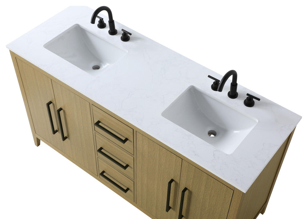 Home Living 60" Double Bathroom Vanity, Honey Brown