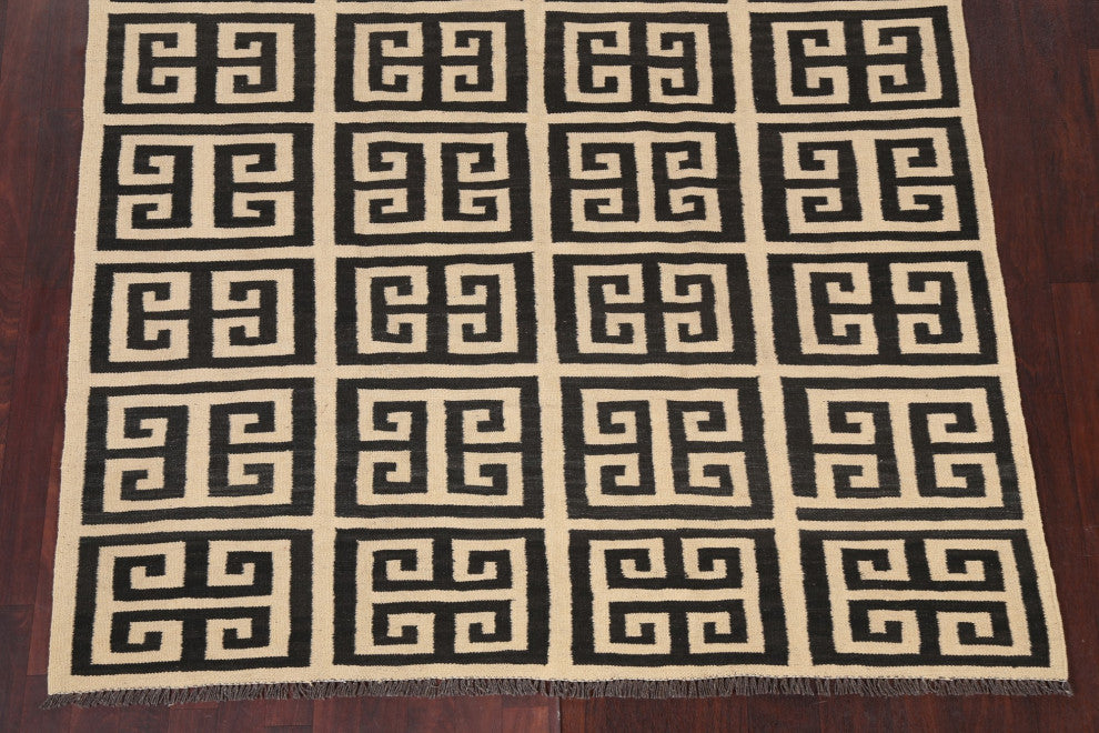 Natural Dye Tribal Geometric Kilim Oriental Area Rug Wool Flat-woven 6x8