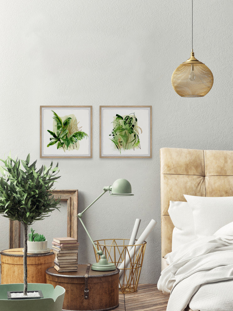 Glowing Greens Diptych, 2-Piece Set, 24x24 Panels