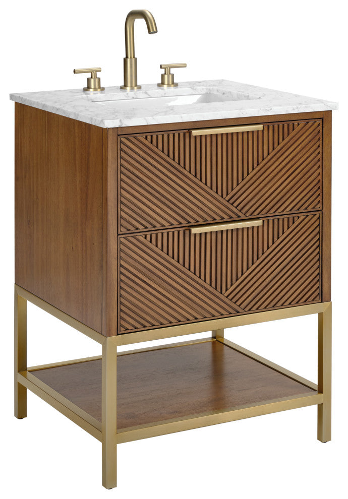 Diamond 24" Bath Vanity, Walnut/Satin Brass, 24", Marble Top