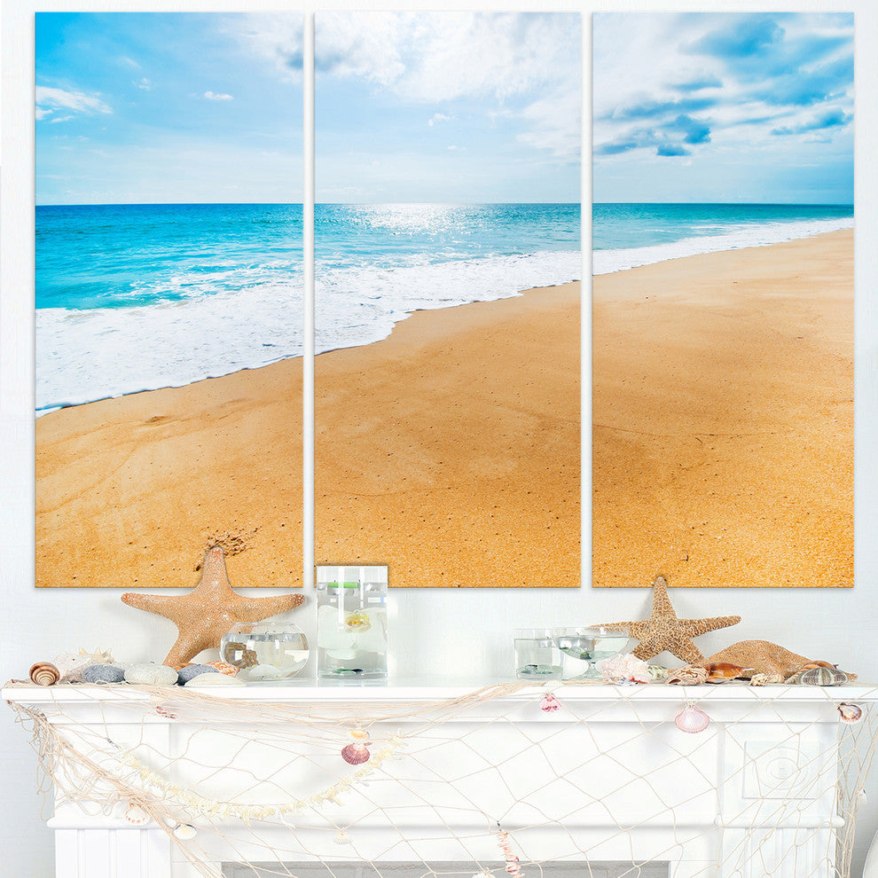 "Serene Beach and Sun Daylight" Beach Metal Wall Art, 3 Panels, 36"x28"