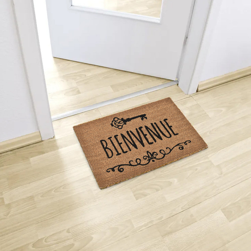 Sheltered Front Door Mat Coir Coco Fibers Rug 24x16, Bienvenue