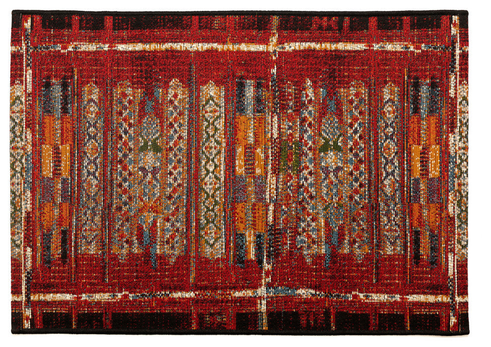 Esencia Tribal Stripe Indoor/Outdoor Mat Red 1'11"x4'11"