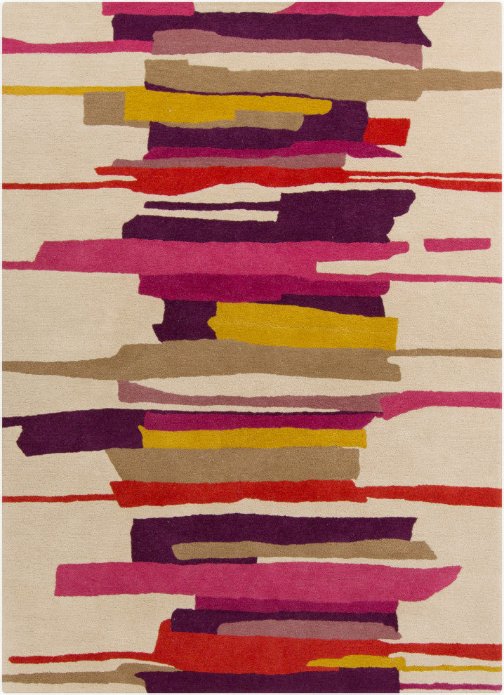 Surya Harlequin HQL-8027 9'x12' Rug, Fuschia/Brown/Rust/Khaki/Olive/Dark Purple
