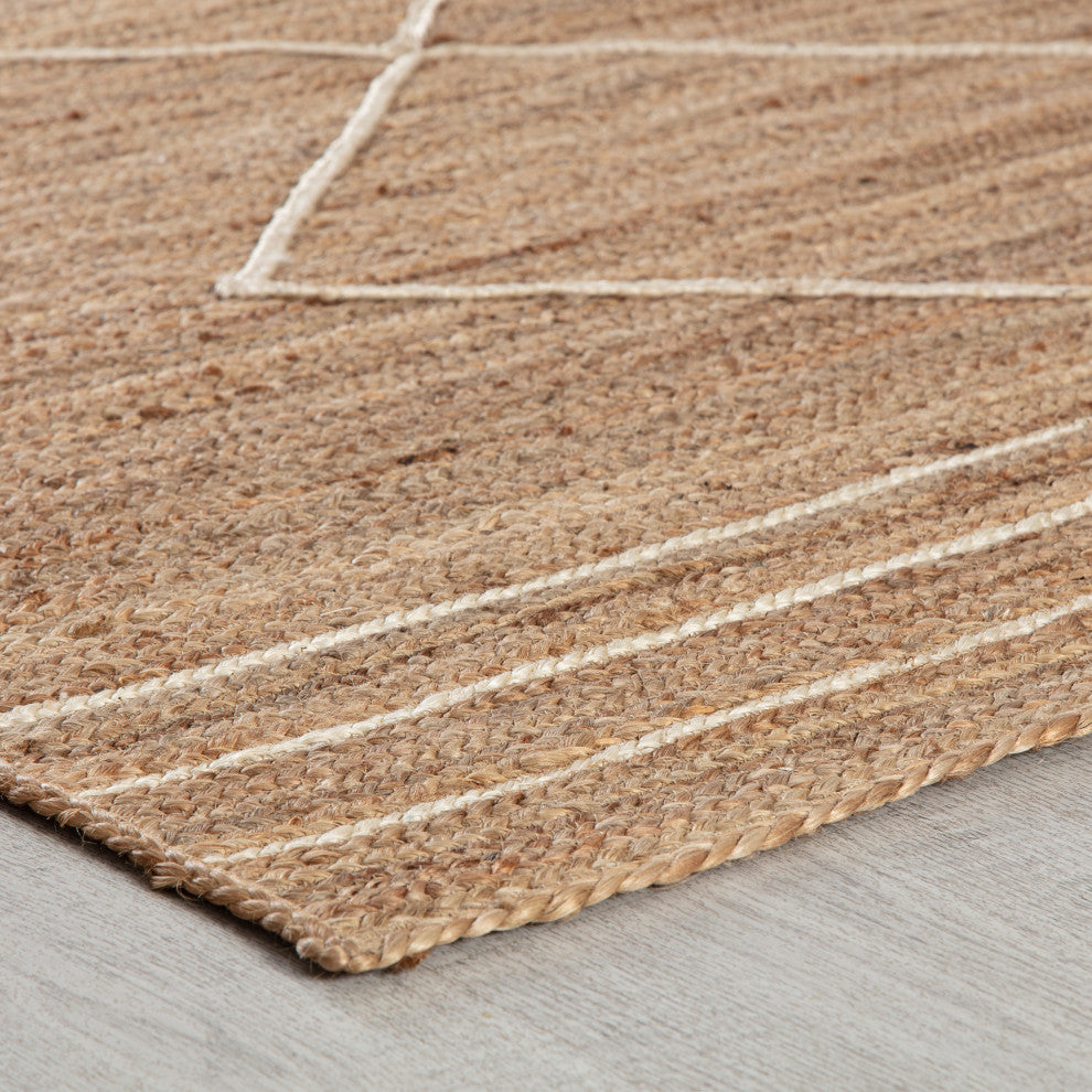 8' x 10' Anatolian Natural and Ivory Diamond Stripe Braided Area Rug