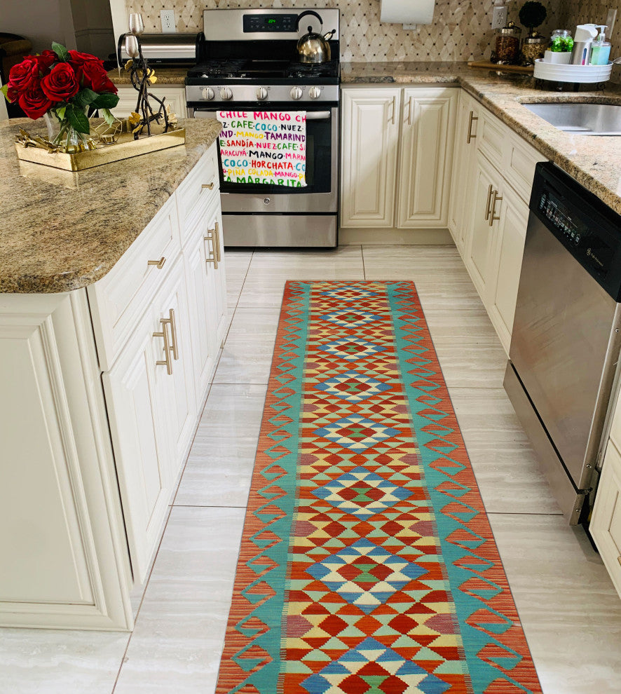 Sangat Kilim Jayme Red/Green Runner, 2'8x16'1