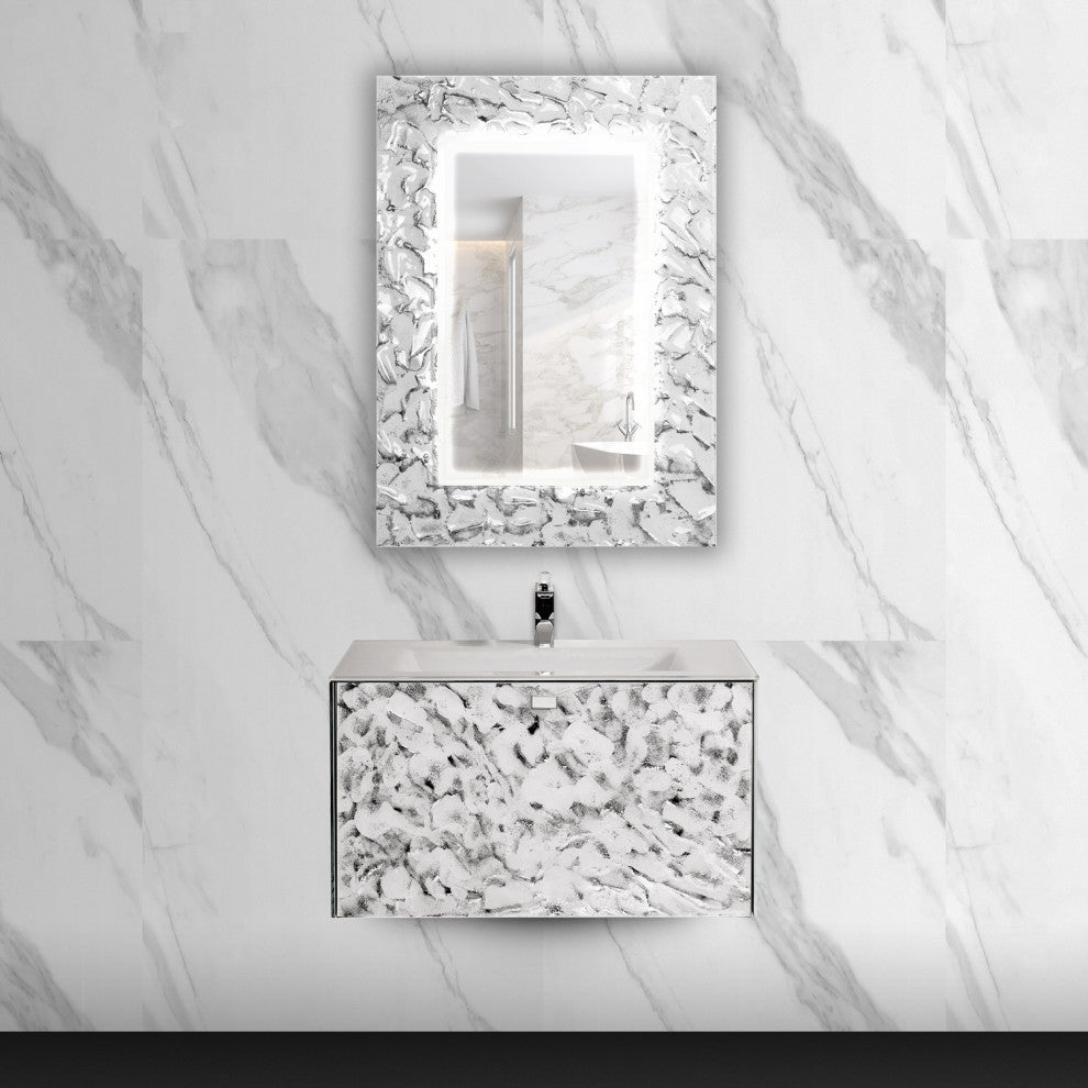 Sila Luxury Murano Glass Drop-In Single Bathroom Vanity 32", White