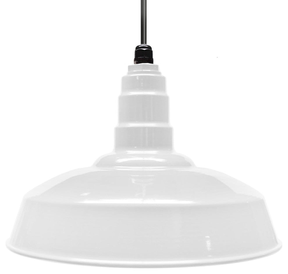 16" Standard Steel Warehouse Style Pendant Light, White, Black Cord