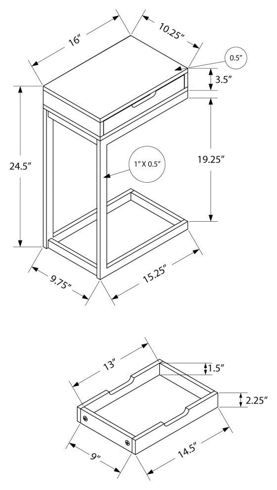 Accent Table C-Shaped End Side Snack Storage Drawer Metal Laminate White