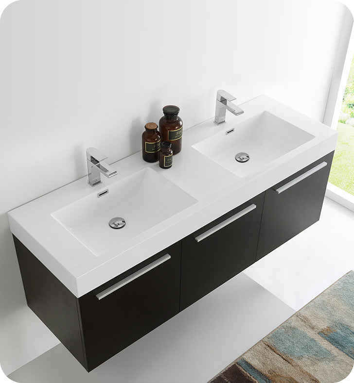 Fresca Vista 60" Black Double Sink Bathroom Vanity