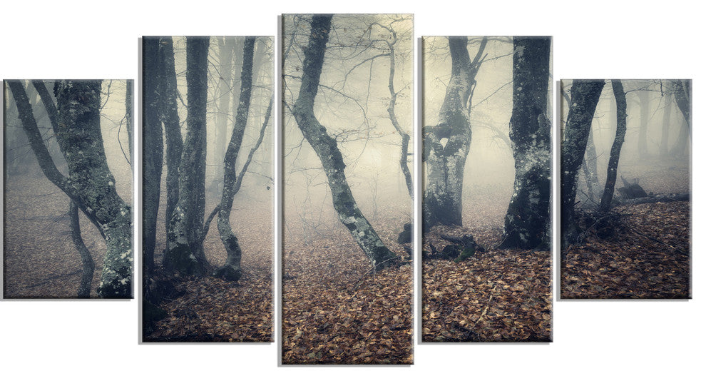 "Mystical Yellow Fog in Fall Forest" Photograph Print, 5 Panels