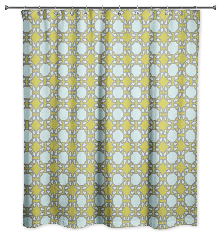 Folk Lattice Pattern in Green Shower Curtain