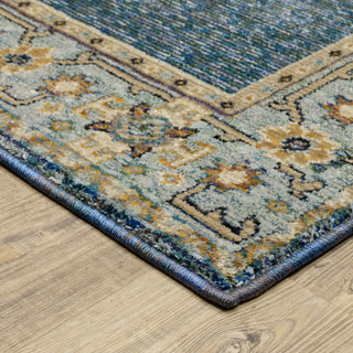 Adeline Traditional Double Medallion Blue/ Gold Area Rug 3'3" x 5'2"