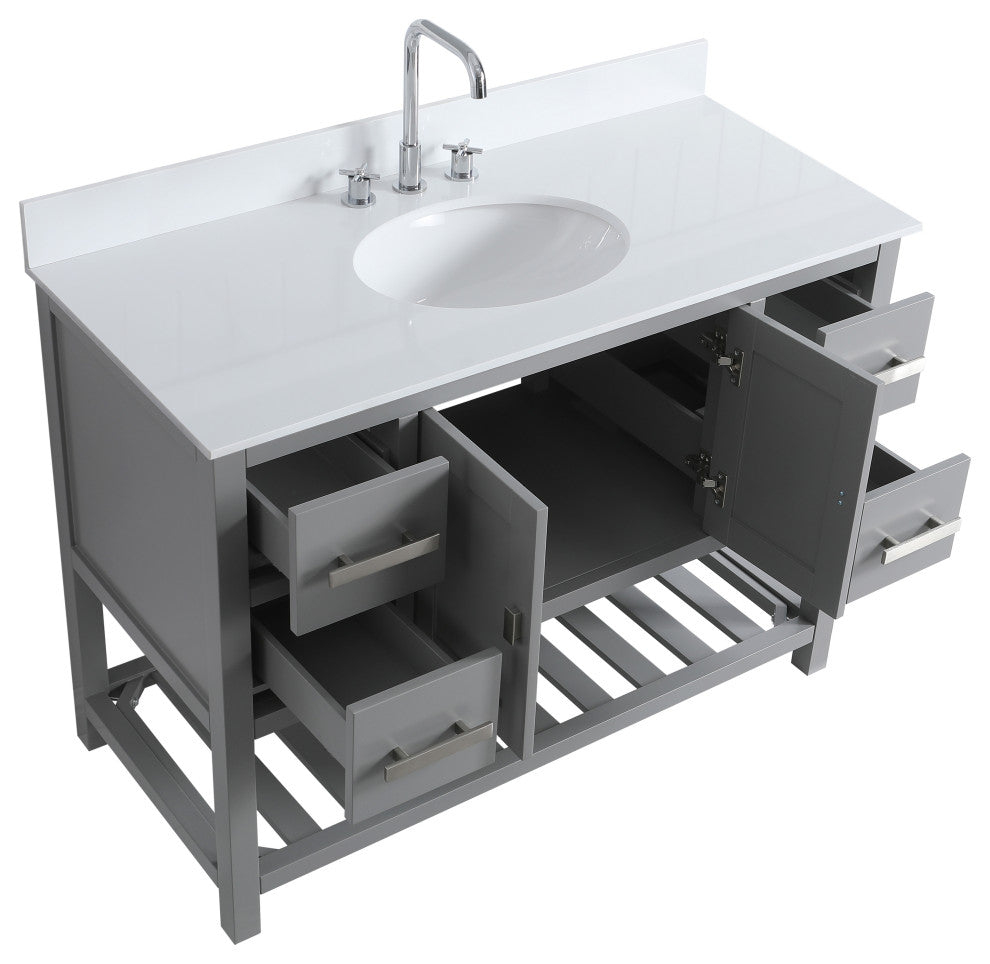 Monaco Bathroom Vanity Base Cabinet Without Top, Gray, 48", Single Sink
