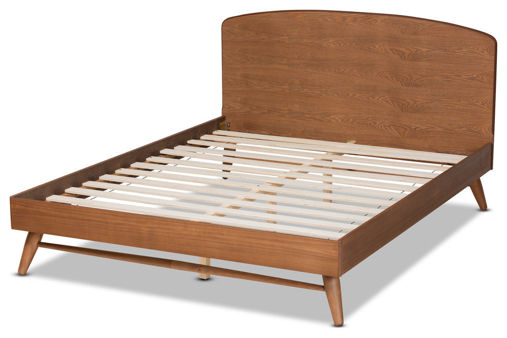 Westra Modern Farmhouse Walnut Effect Platform Bed, Full