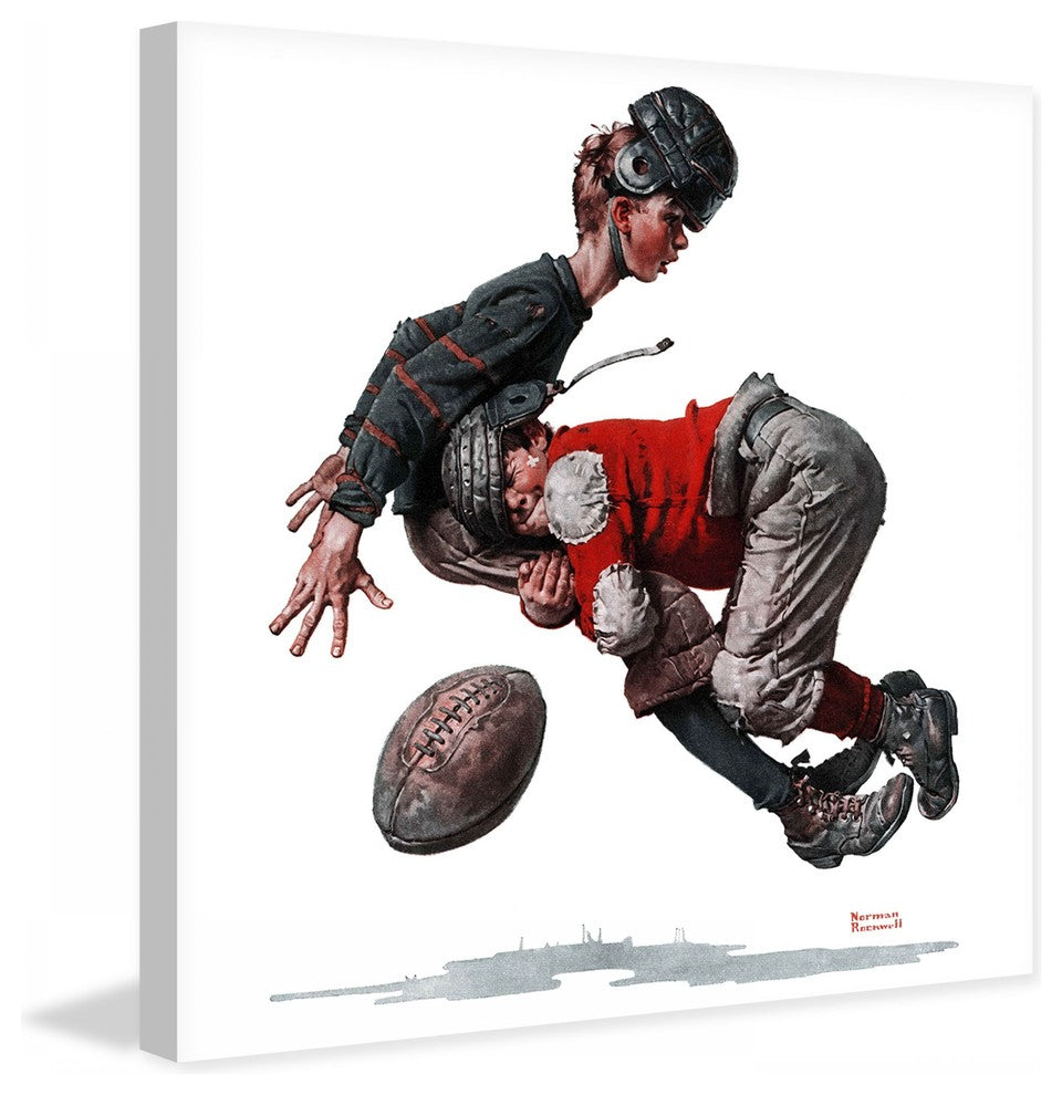 "Fumble or Tackled" Painting Print on Canvas by Norman Rockwell