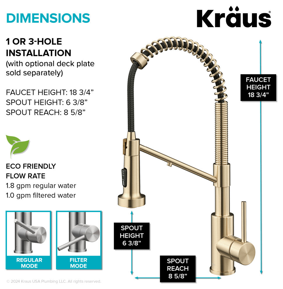 Bolden Commercial Style 2-Function Pull-Down 1-Handle 1-Hole Kitchen Faucet, Spot Free Antique Champagne Bronze (Filter Faucet)