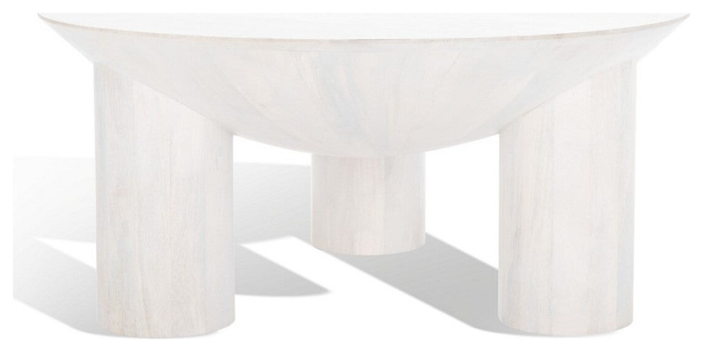 Safavieh Couture Calhoun Round Wood Coffee Table, White Wash