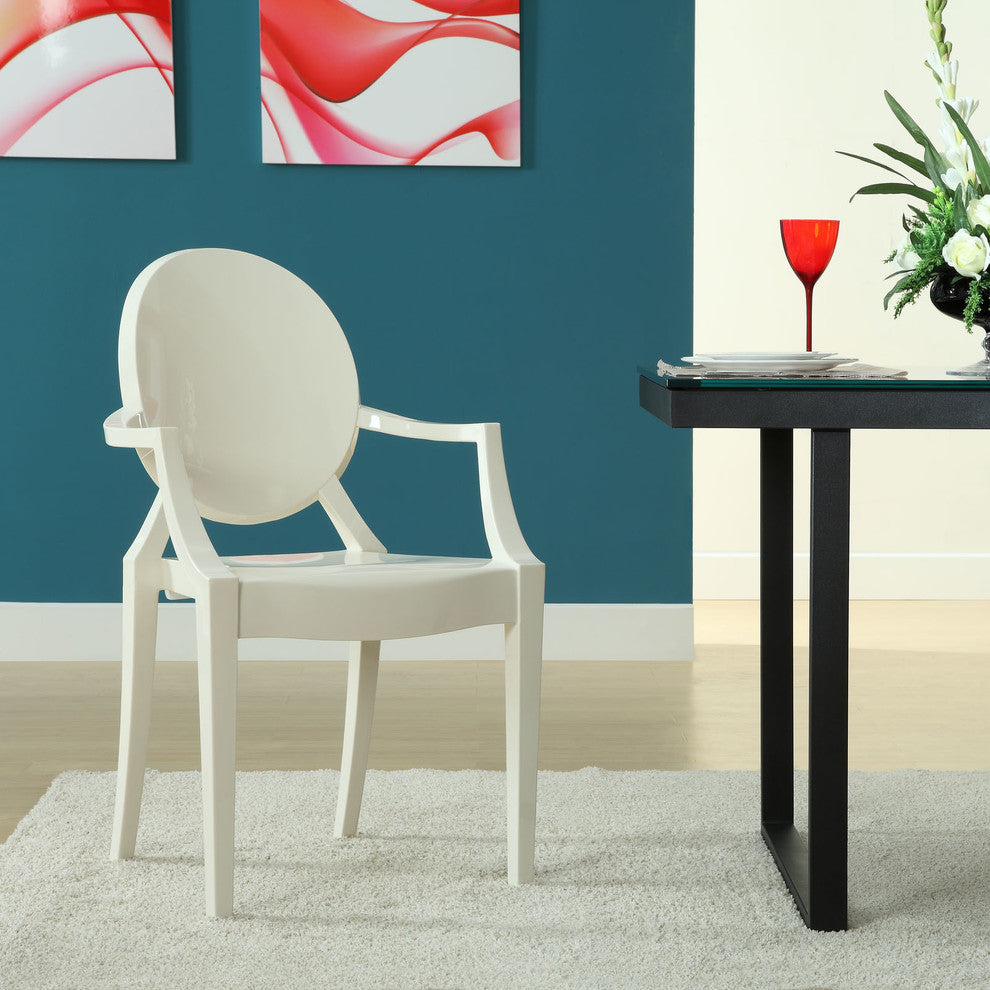 Modern Contemporary Kitchen Dining Armchair White, Outdoor or Indoor