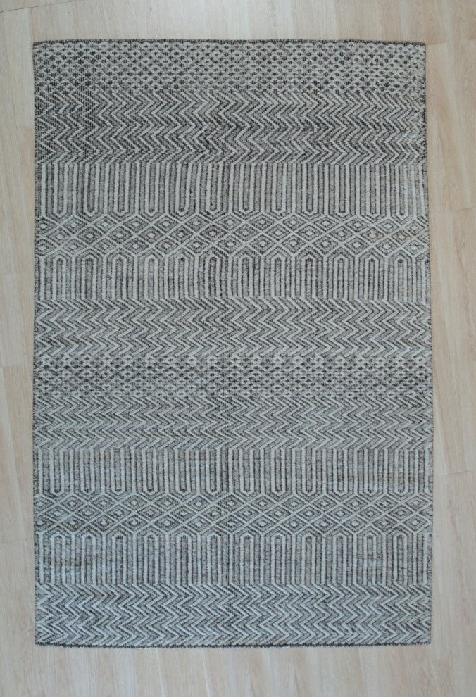Ivory Contemporary Geometric Transitional High-Low Area Rug