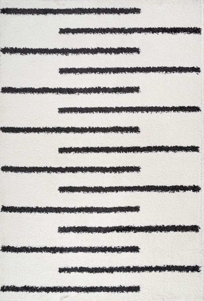 Alaro Berber Stripe Shag, White/Black, 8'x10'