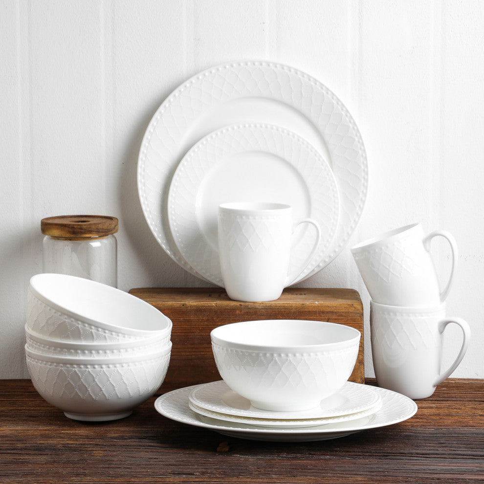 Stone Lain Alexandria Bone China 16 Piece Dinnerware Set, White